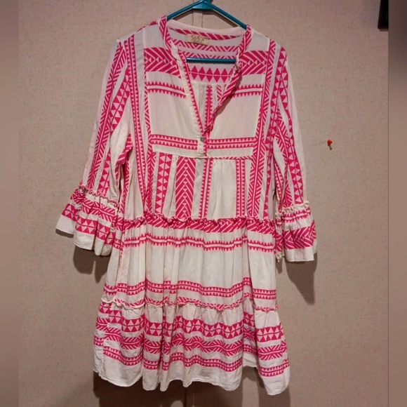 Sofia Made In Italy Handmade Mini Dress In Color White And Pink - Picture 1 of 5